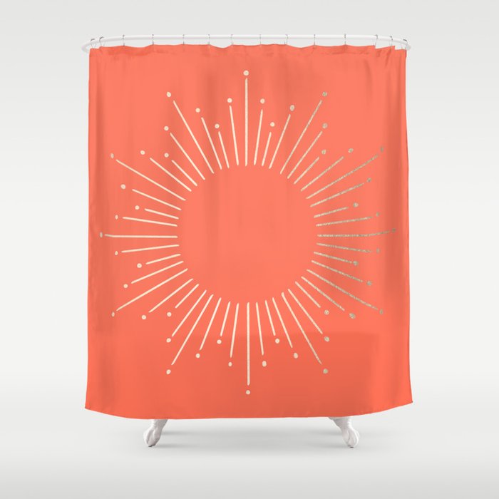 Simply Sunburst in Deep Coral Shower Curtain