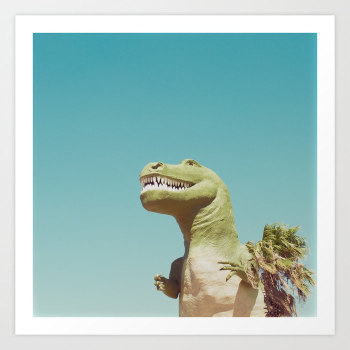 Dinosaur, T-rex, Animals, Cute, Kids, Children, Teal, Palm Springs Art Print