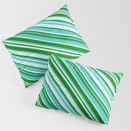 [ Thumbnail: Green, Turquoise & Light Cyan Colored Lined/Striped Pattern Pillow Sham ]