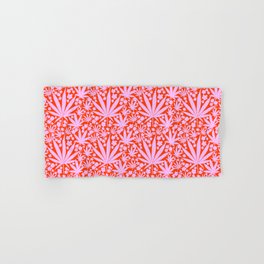 70’s Style Pastel Pink Cannabis And Flowers On Red Hand & Bath Towel