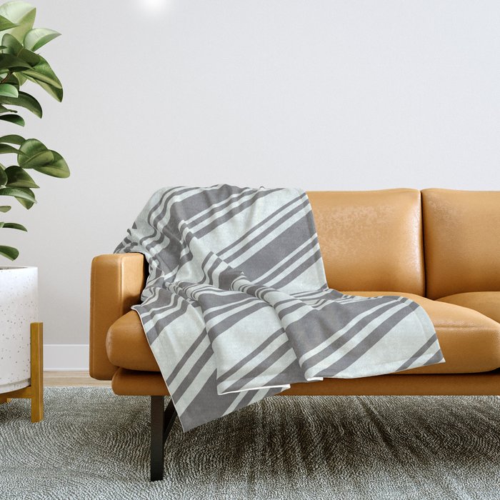 Gray and Mint Cream Colored Lines/Stripes Pattern Throw Blanket