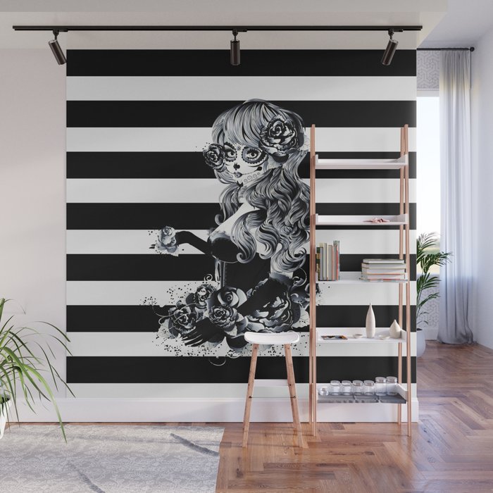 Black & White Sugar Skull Girl Wall Mural