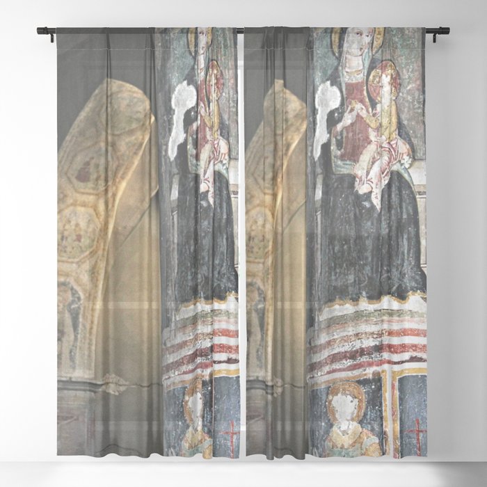 Medieval Religious Paintings, Saint Francis Church, Narni, Italy Sheer Curtain