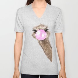 Sneaky Ostrich with Bubble Gum in Pink V Neck T Shirt