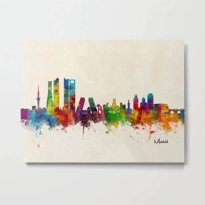 Madrid Skyline Cityscape Watercolor Metal Print