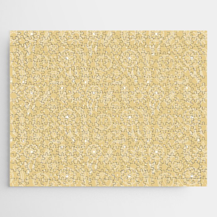 Tan And White Hand Drawn Boho Pattern Jigsaw Puzzle