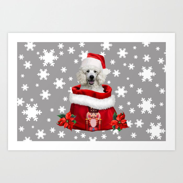 White Poodle Santa Claus - Nutcracker Christmas bag Snowflakes Art Print