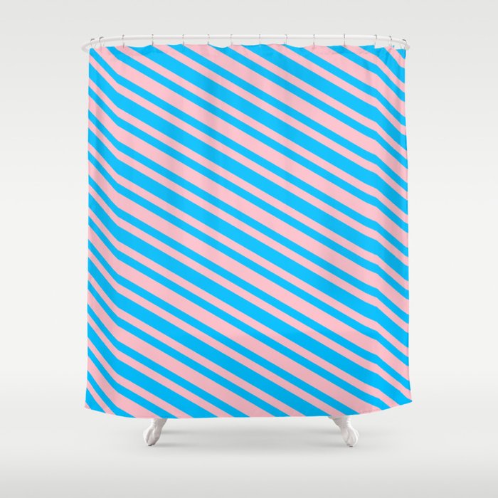 Pink and Deep Sky Blue Colored Striped Pattern Shower Curtain