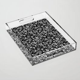 Black And White Eastern Floral Pattern Acrylic Tray