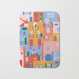 we're all in this together Bath Mat | Home, Painting, People, Digital, Italy, Illustration, Drawing, City Drawing, Colorful, Illustration Art 