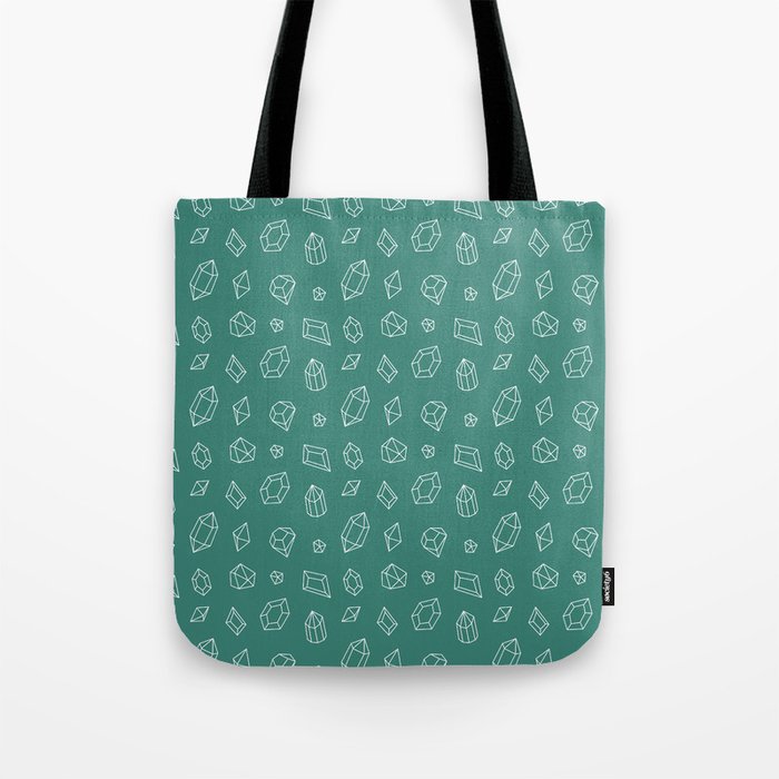 Green Blue and White Gems Pattern Tote Bag