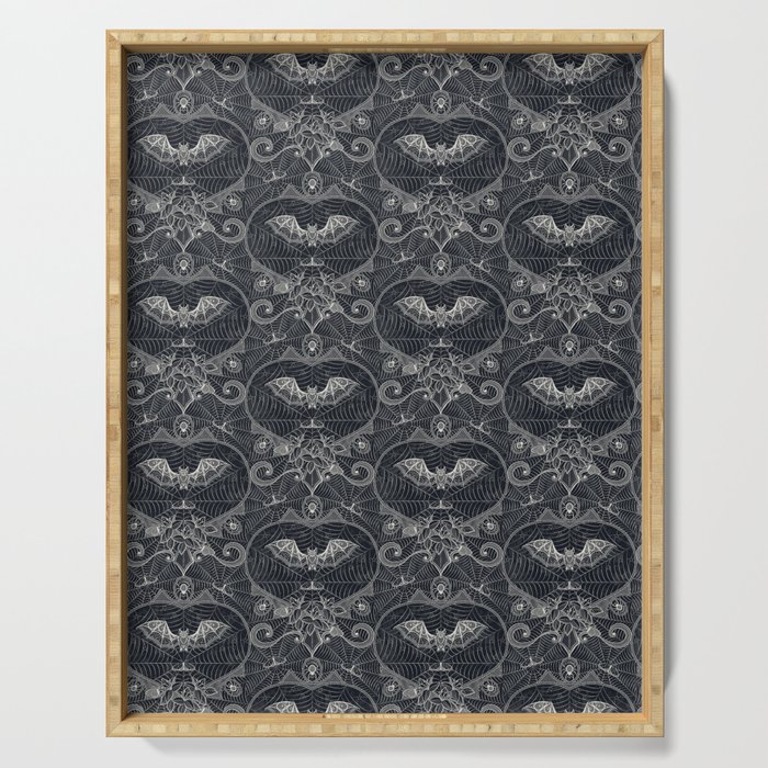 Gothic lace-bats-black Serving Tray