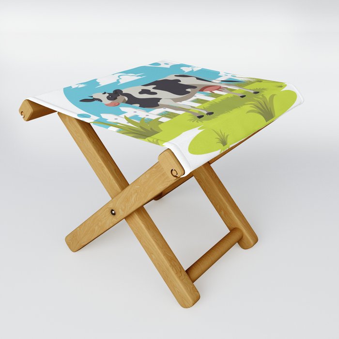 Cow Illustration Nice Nature Background Folding Stool