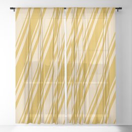[ Thumbnail: Goldenrod and Tan Colored Striped/Lined Pattern Sheer Curtain ]
