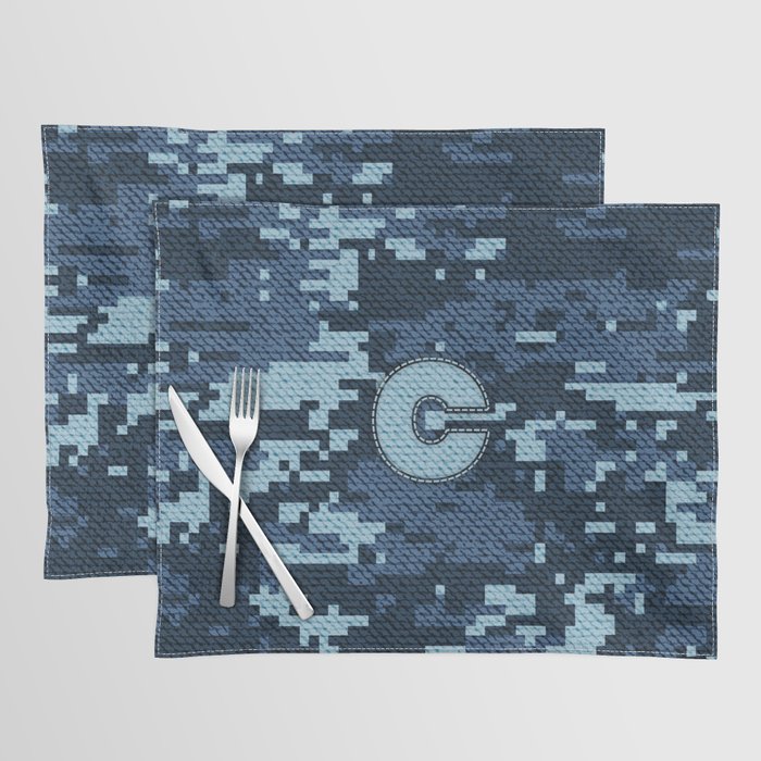 Personalized C Letter on Blue Military Camouflage Air Force Design, Veterans Day Gift / Valentine Gift / Military Anniversary Gift / Army Birthday Gift iPhone Case Placemat