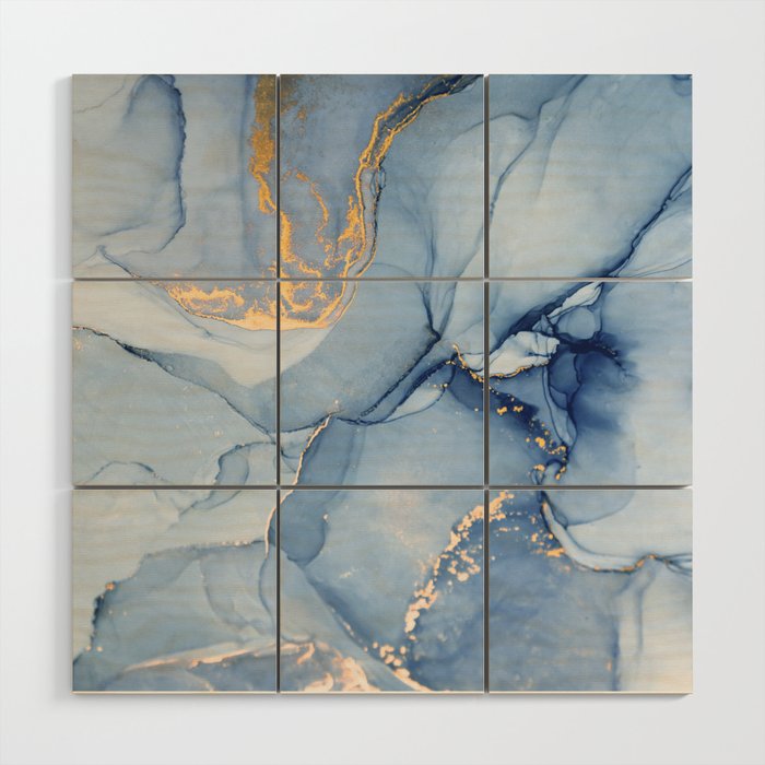 Abstract 1 Blue & Gold Art Print By LandSartprints Wood Wall Art