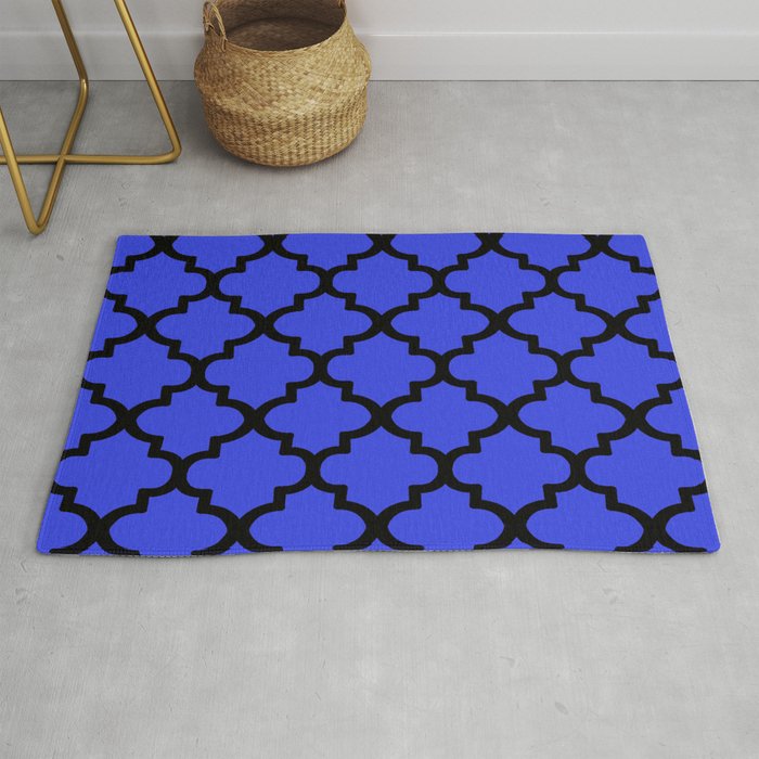 Quatrefoil Pattern In Black Outline On Medium Blue Rug