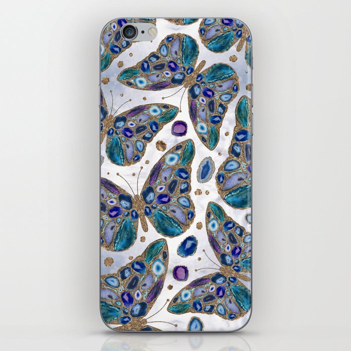 Blue and Purple Geodes Butterflies iPhone Skin