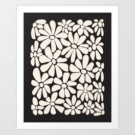 Black and White Retro Floral 2 Art Print
