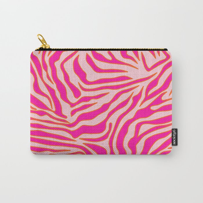 Zebra Print Pink And Orange Zebra Stripes Wild Animal Print Preppy Decor Modern Zebra Pattern Carry-All Pouch