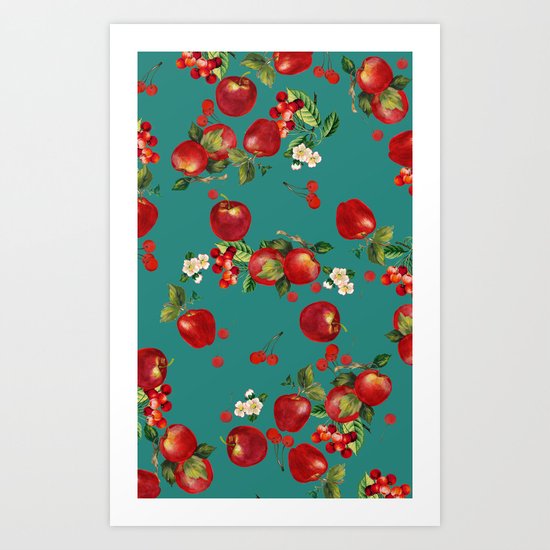cherries and apples Art Print