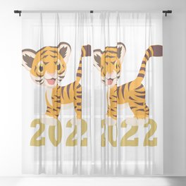 Happy New Year 2022 With Funny Tiger Cub Sheer Curtain