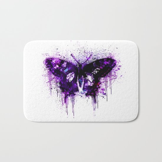 Crazy Butterfly artistic mixed media Bath Mat