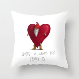 Gnome Is Where the Heart Is Throw Pillow | Gnome, Digital, Ink, Heart, Friend, Painting, Holiday, Funny, Smile, Pop Art 