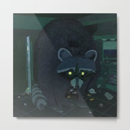 Radioactive Raccoon Metal Print | Livingroom, Kidsroom, Nighttime, Contemporaryart, Fridgeart, Food, Kitchenart, Black, Green, Nursery 