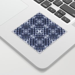 Baroque tie dye of white and indigo blue squares Sticker