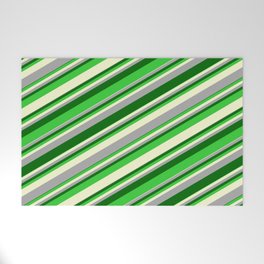 [ Thumbnail: Dark Gray, Dark Green, Lime Green & Light Yellow Colored Stripes/Lines Pattern Welcome Mat ]
