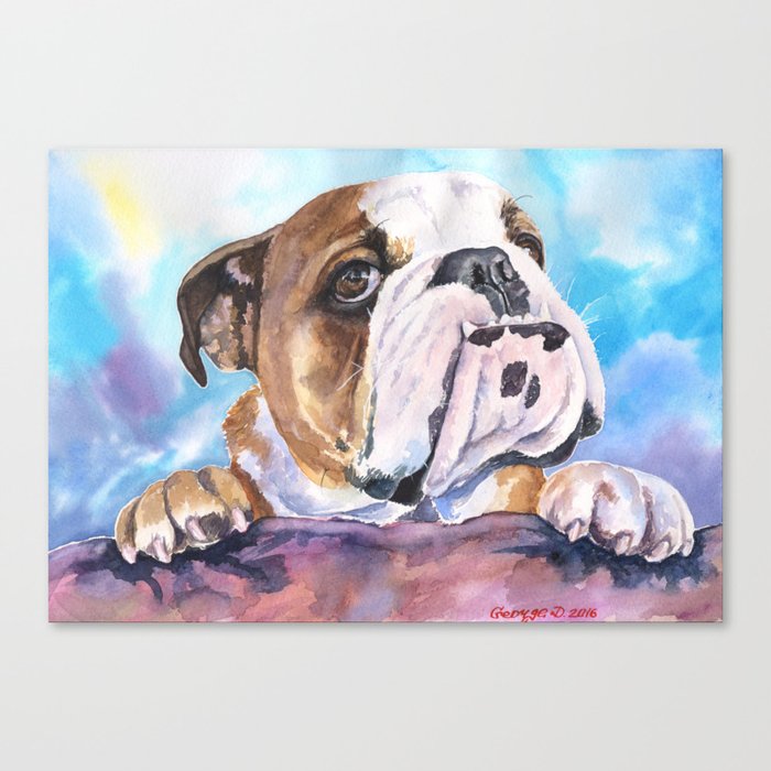 English Bulldog Watercolor | Pillow Cover | Dogs | Home Decor | Custom Dog Pillow | Dog Mom |Bulldog Canvas Print