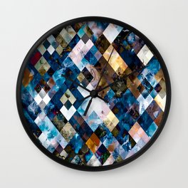 geometric pixel square pattern abstract background in blue brown Wall Clock