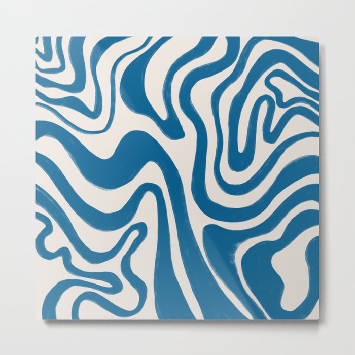 Daphne Blue Minimalistic Hand-Painted Swirl Metal Print