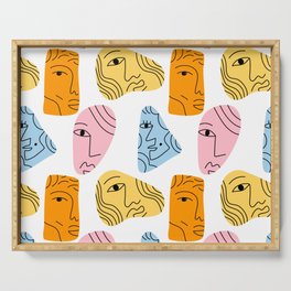 Abstract hand drawn people face seamless pattern  Serving Tray
