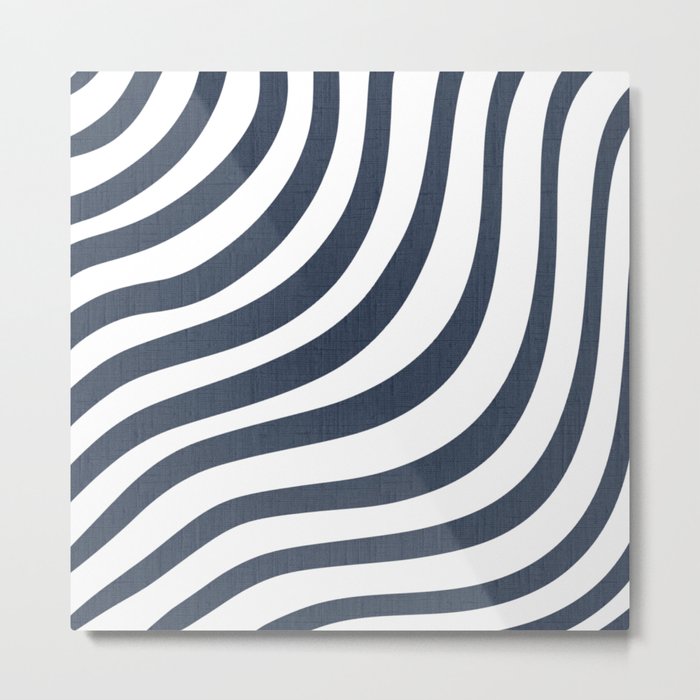Navy Blue and White Stripes Metal Print