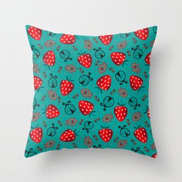 strawberry and beatle surface pattern seaform green color Throw Pillow