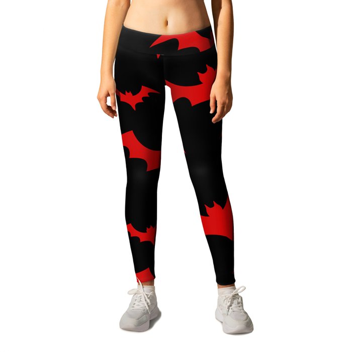 Halloween Bats Black & Red Leggings