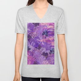 Lavender pink tropical floral watercolor brushstrokes V Neck T Shirt