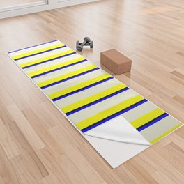 [ Thumbnail: Yellow, Beige, Blue, and Black Colored Lines Pattern Yoga Towel ]