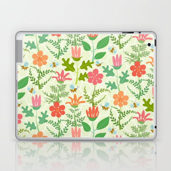 Busy Garden Bees on Soft Green Laptop & iPad Skin