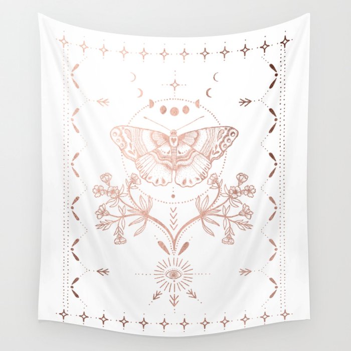 Magical Moth In Rose Gold Wall Tapestry
