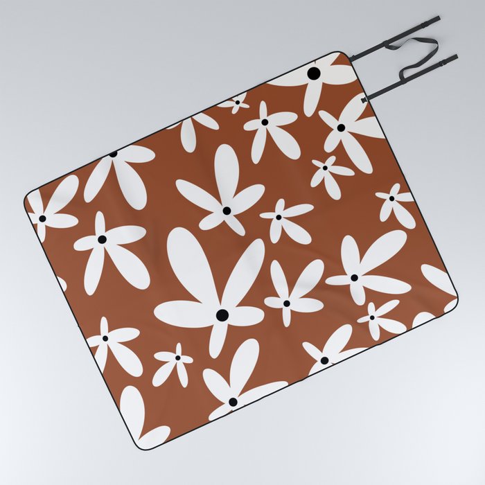 Quirky Floral Pattern in Terracotta Picnic Blanket