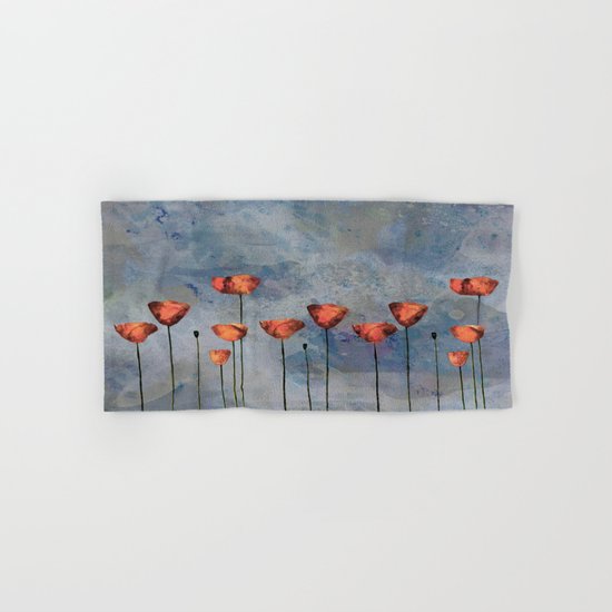 Poppyfield against the blue sky- abstract watercolor artwork Hand & Bath Towel