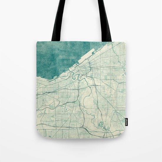 Cleveland Map Blue Vintage Tote Bag