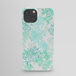 Turquoise and grey passionflower layered pattern iPhone Case