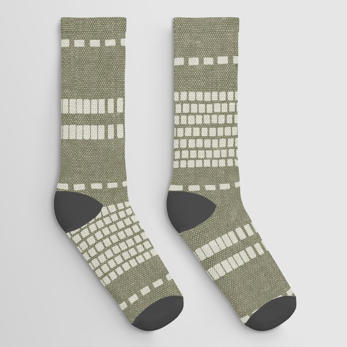 vertical dashed stitch - dark sage Socks