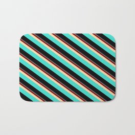 [ Thumbnail: Colorful Dim Gray, Maroon, Tan, Turquoise & Black Colored Stripes/Lines Pattern Bath Mat ]