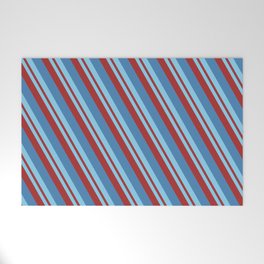[ Thumbnail: Sky Blue, Brown & Blue Colored Striped/Lined Pattern Welcome Mat ]