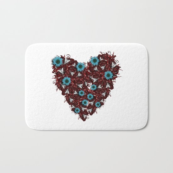 Flesh Heart, Flyes and Flowers Bath Mat